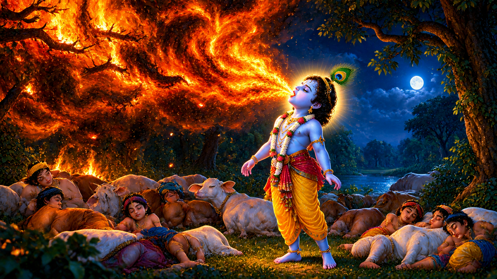 श्रीकृष्ण ने आग से ब्रजवासियों की रक्षा